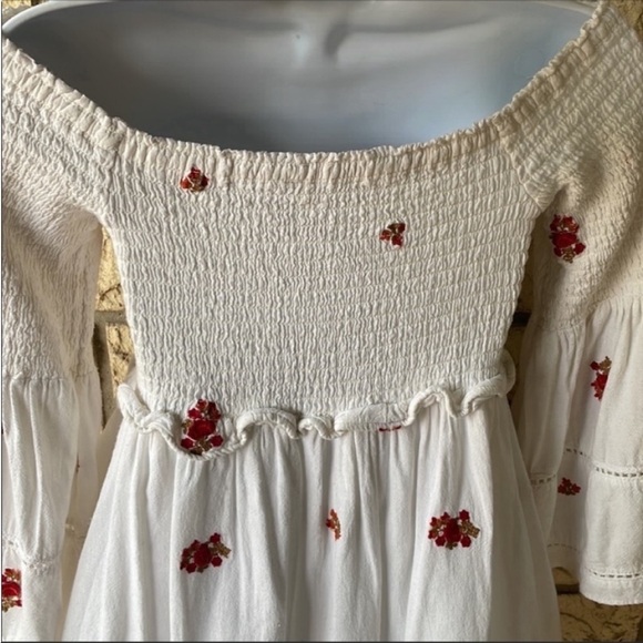EMBROIDERED OFF THE SHOULDER FREE PEOPLE DRESS FLORAL Boho Pockets Vacation - Picture 14 of 16